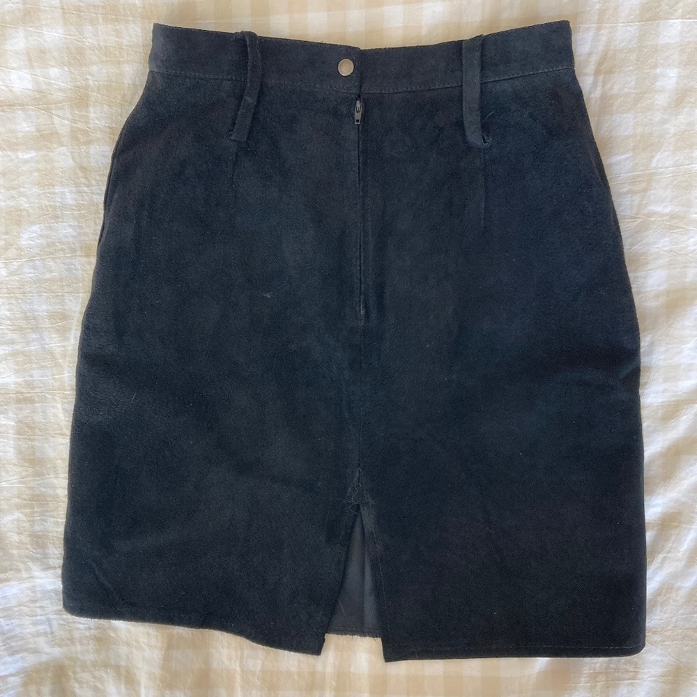 Vintage real leather black skirt